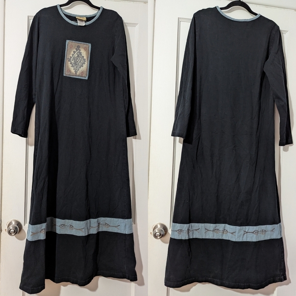 Vintage Blue Cactus 100% Pre Shrunk Cotton Maxi Dress With Southwestern Design - Picture 3 of 9